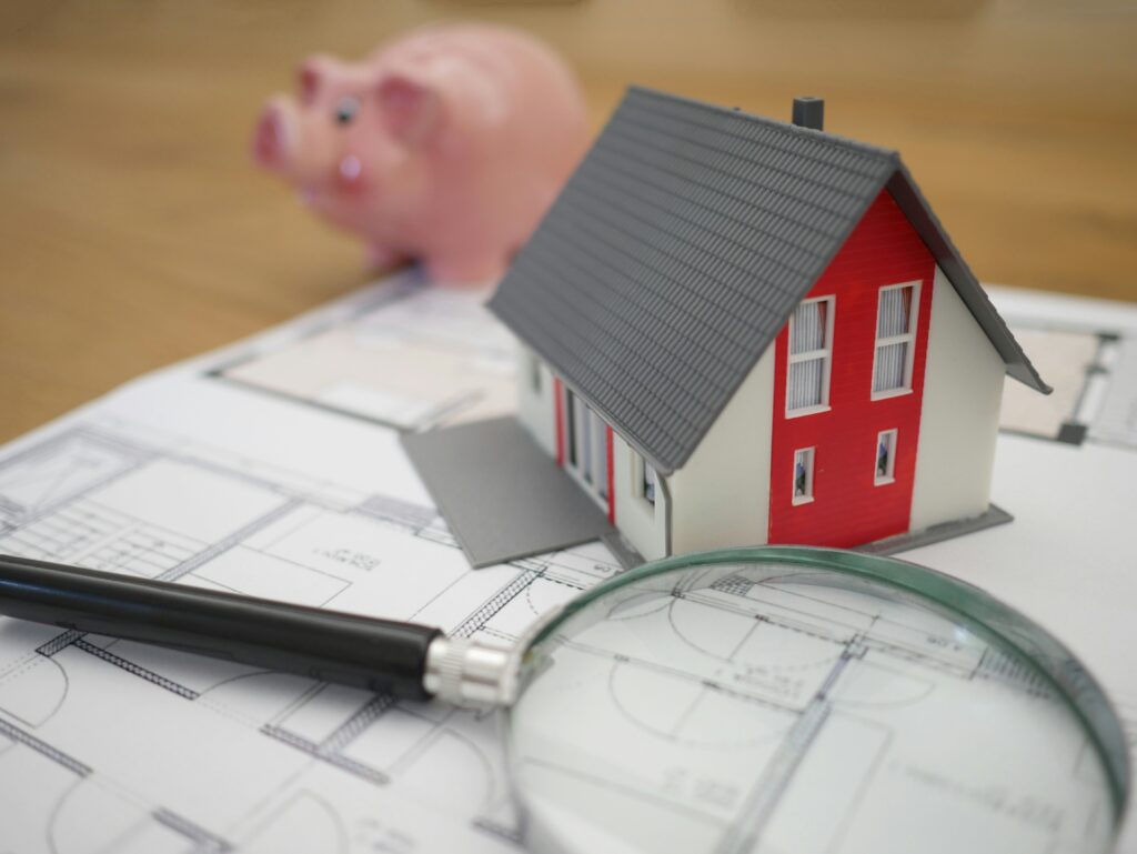 Model house on an architectural floor plan